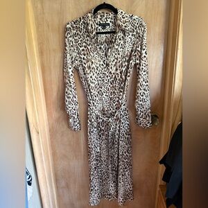 Banana Republic Black and Brown Wrap Dress with Notched Collar